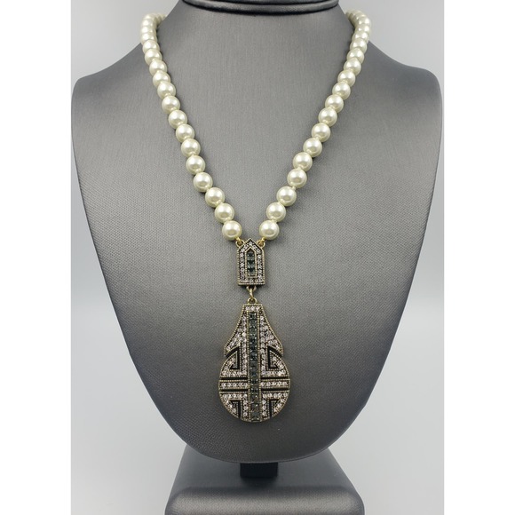 Heidi Daus "Everyday Chic" Beaded Pave Crystal Drop Necklace - Picture 1 of 8